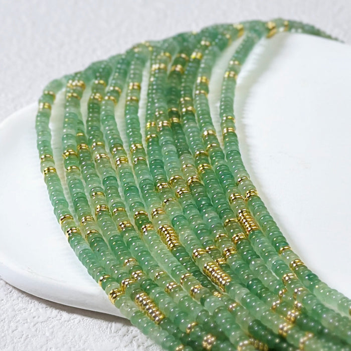 Green Aventurine Bead Necklace with Gold Accents