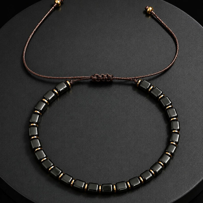 Black obsidian bracelet for men and women with adjustable cord design
