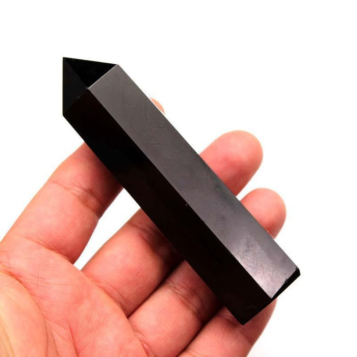Grounding stone black obsidian point for home, meditation, protection