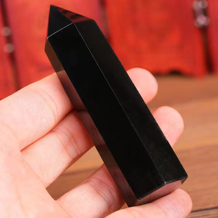 Black obsidian volcanic glass polished crystal point décor
