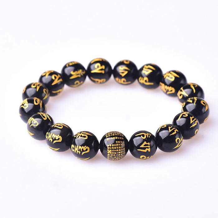 Natural Black Obsidian Mantra Bracelet – Protection & Healing Jewelry