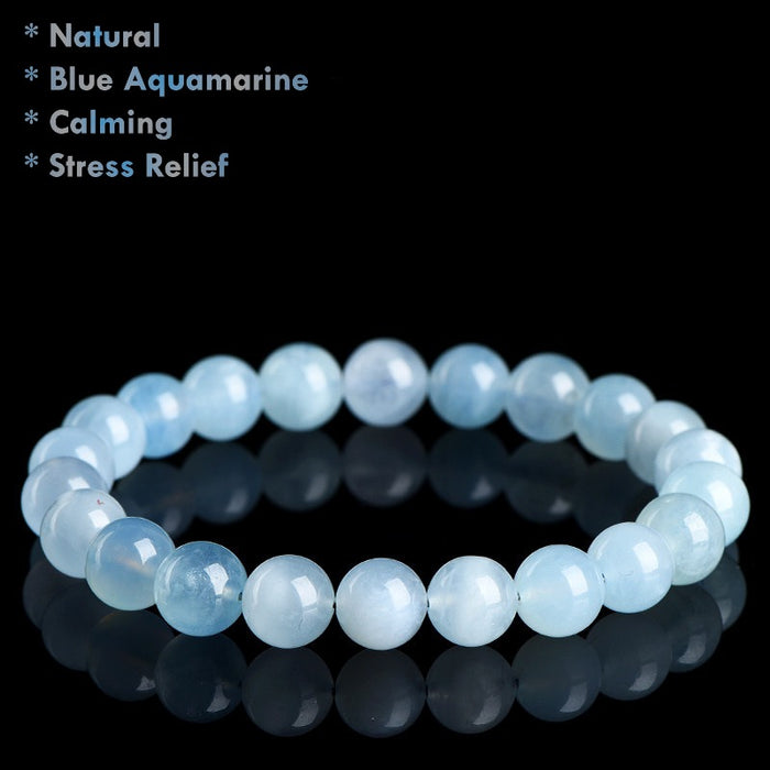 Natural blue aquamarine bracelet genuine gemstone beads