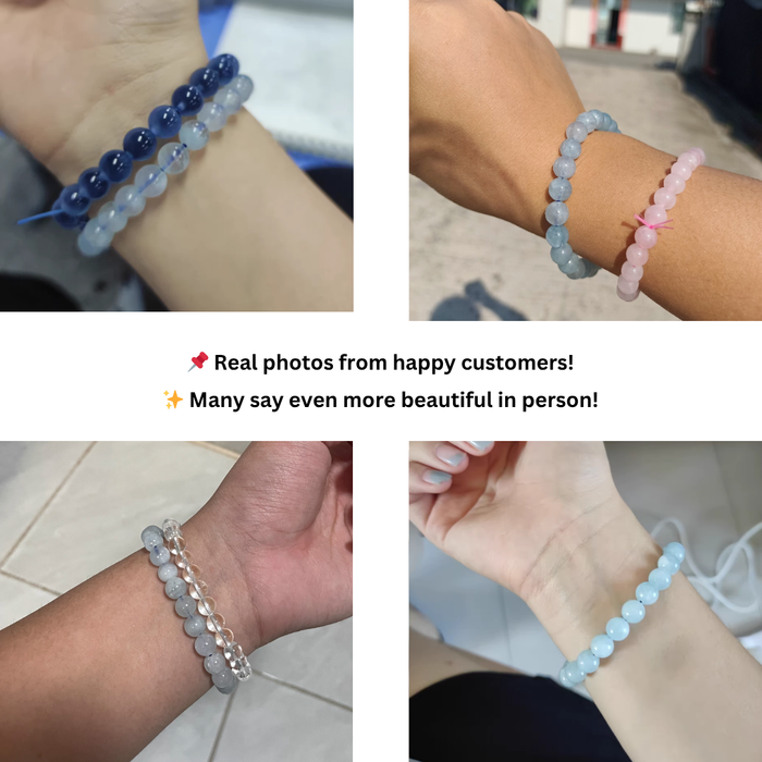 Handmade aquamarine crystal bracelet calming ocean blue