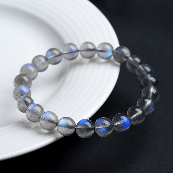 grey moonstone bracelet blue flash glow healing crystal jewelry
