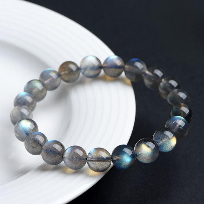 moonstone bracelet labradorite effect blue flash grey beads gift