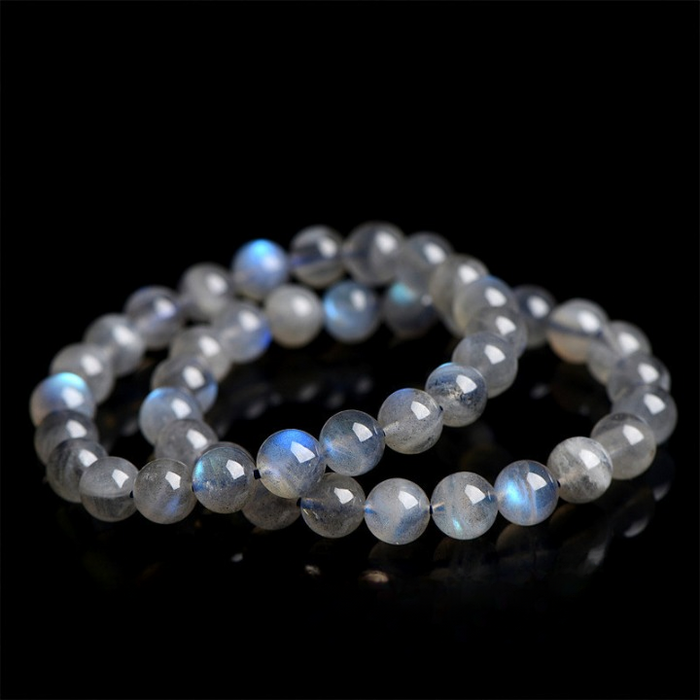 Natural Blue Flash Grey Moonstone Bracelet – Genuine Natural Moonstone Stretch Gemstone Bracelet for Intuition, Calm & Style