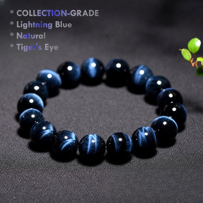 natural blue tiger eye bracelet with lightning reflections