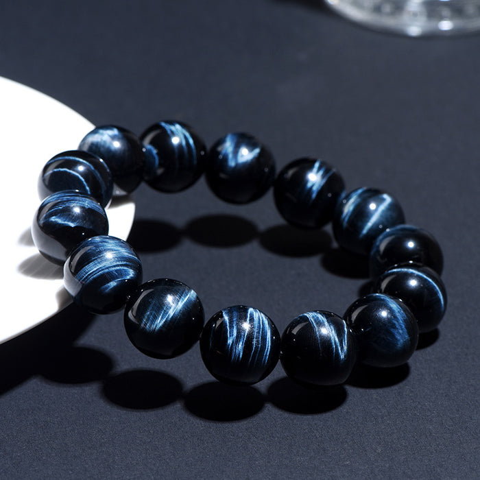 natural blue tiger eye bracelet with lightning reflections