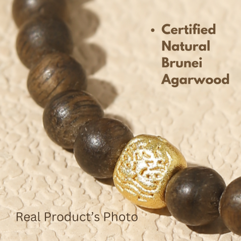 Close-up of Genuine Brunei Agarwood Beads with Natural Wood Grain