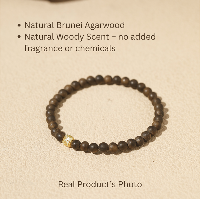 Genuine Brunei Agarwood Bracelet with Natural Oud Wood Beads