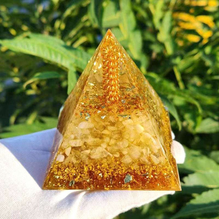 orgone energy pyramid natural citrine metal coil resin