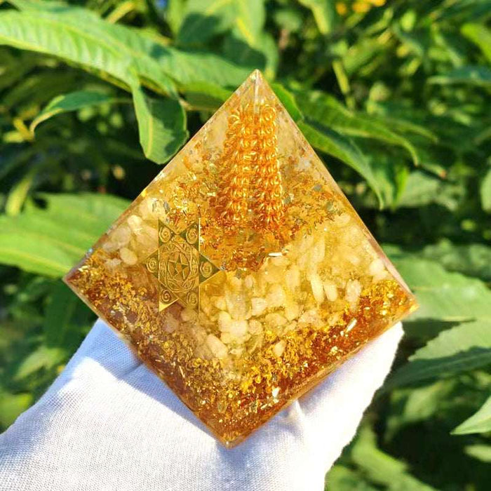 orgone energy pyramid natural citrine metal coil resin