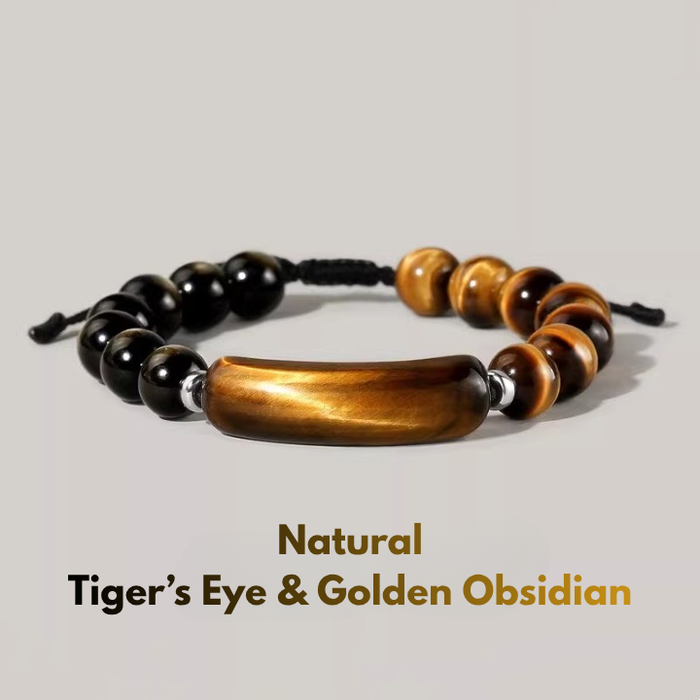 Natural Golden Obsidian & Tiger Eye Bracelet for Men with 10mm Genuine Gemstone Beads