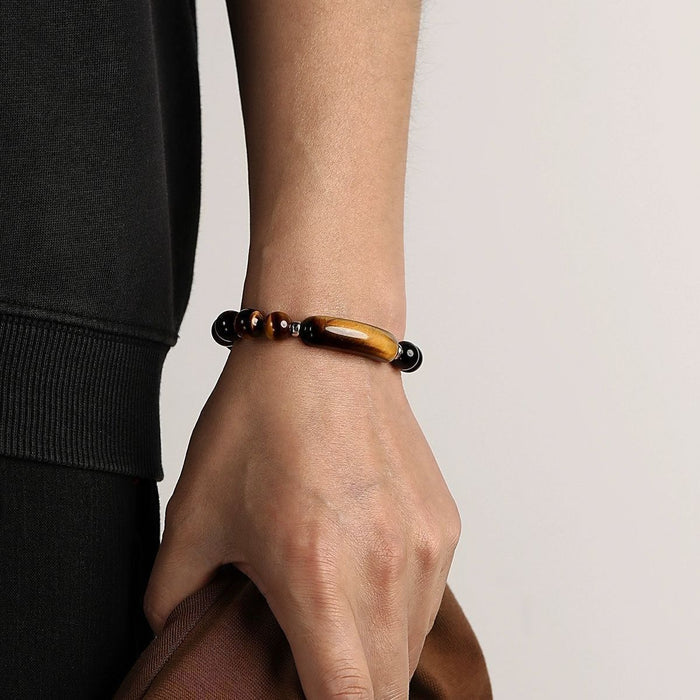 Natural Golden Obsidian Bracelet Gift for Men with Genuine Tiger Eye Gemstones