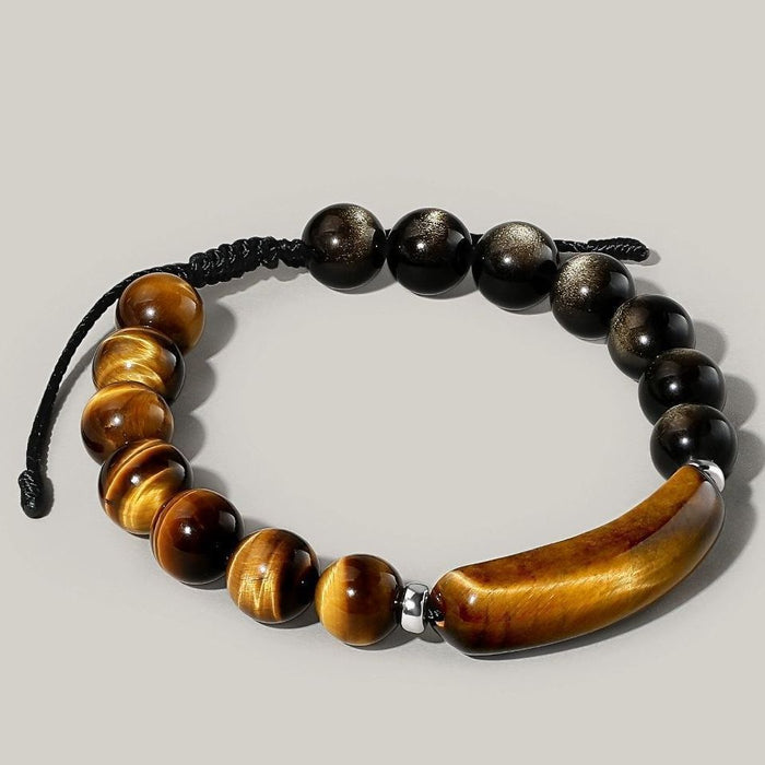 Genuine Golden Obsidian and Tiger Eye Men's Bracelet with Adjustable Braided Cord