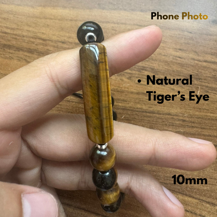 Tiger Eye Tube Bead Detail on Natural Golden Obsidian Men's Bracelet