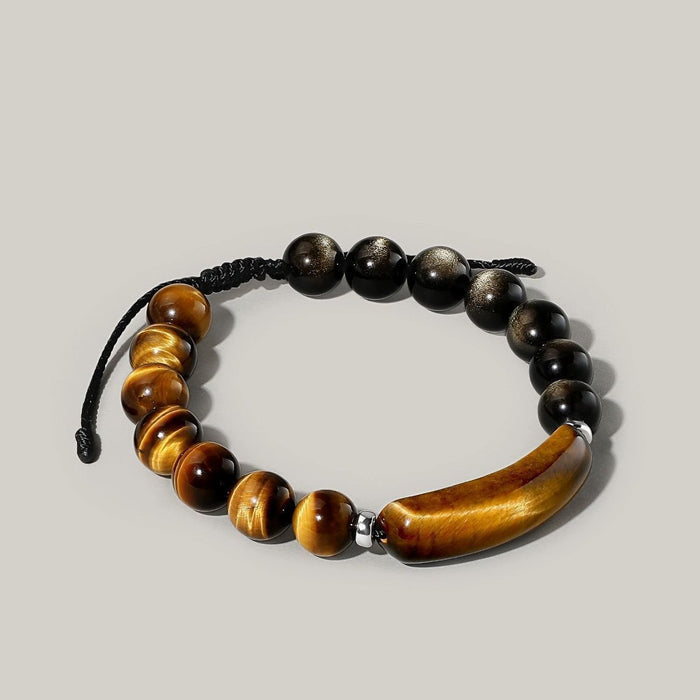 Adjustable Natural Golden Obsidian Gemstone Bracelet for Men