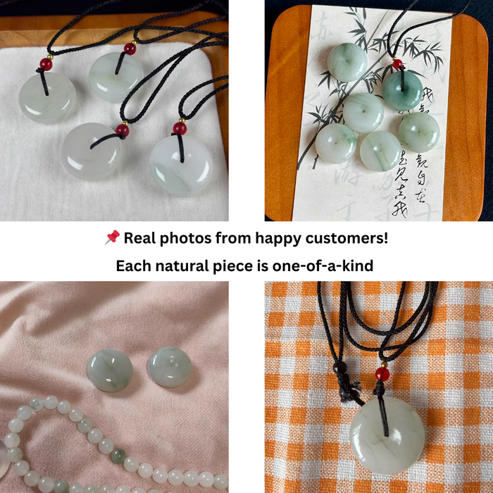 White & light green jadeite pi-disc necklace minimalist design