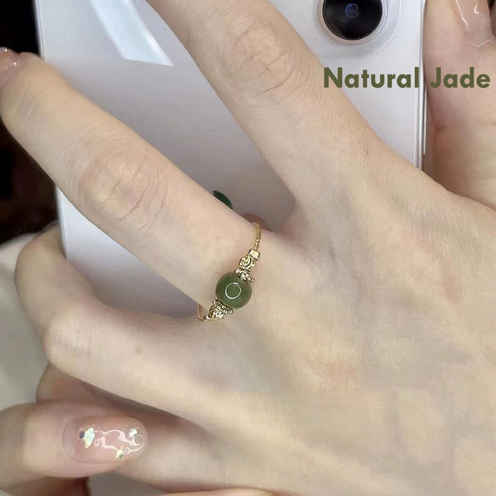 Natural Green Jade Ring for Women – adjustable minimalist design