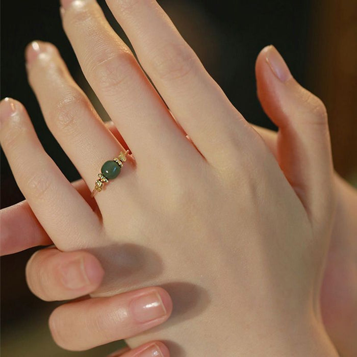 Natural Green Jade Ring for Women – adjustable minimalist design
