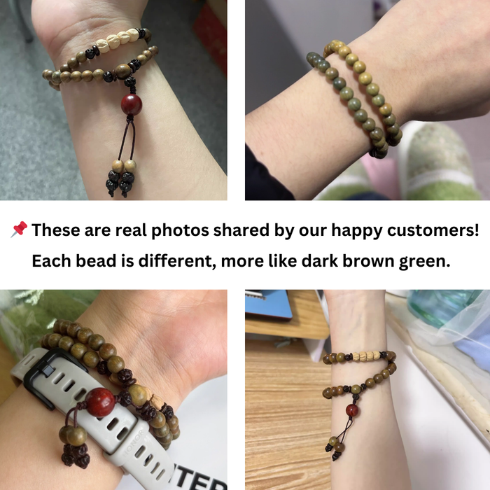 green sandalwood bead bracelet unisex mindfulness jewellery natural wood aroma