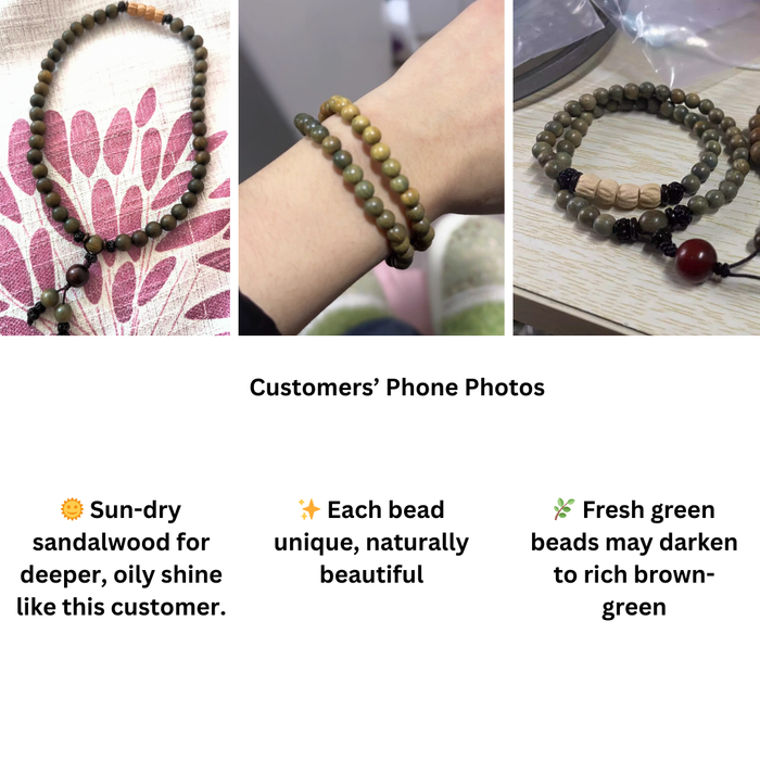 green sandalwood bead bracelet unisex mindfulness jewellery natural wood aroma