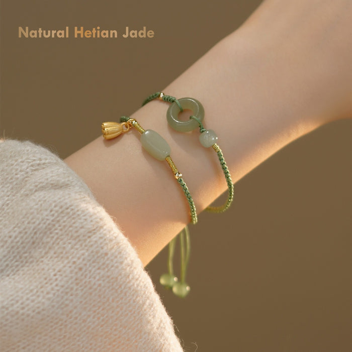 Natural Hetian Green Jade Pi Disc Bracelet