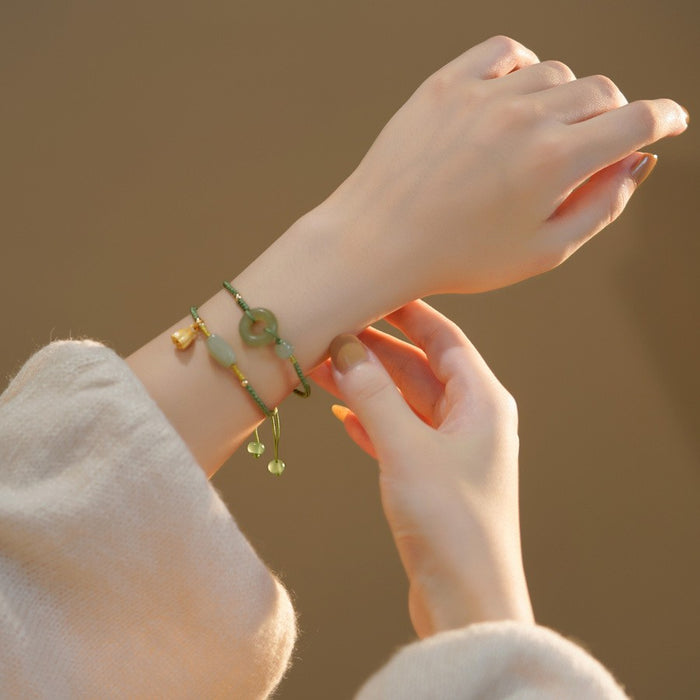 Natural Hetian Green Jade Pi Disc Bracelet