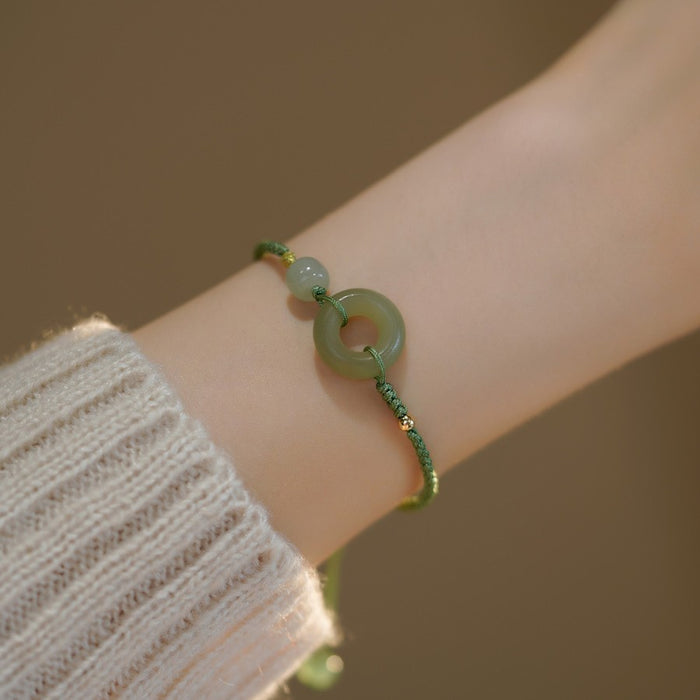 Hand-Polished Green Jade Pi Disc Close-Up