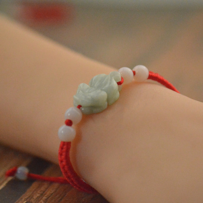 Authentic Grade A Jadeite Bracelet – Red String Good Luck & Prosperity Charm