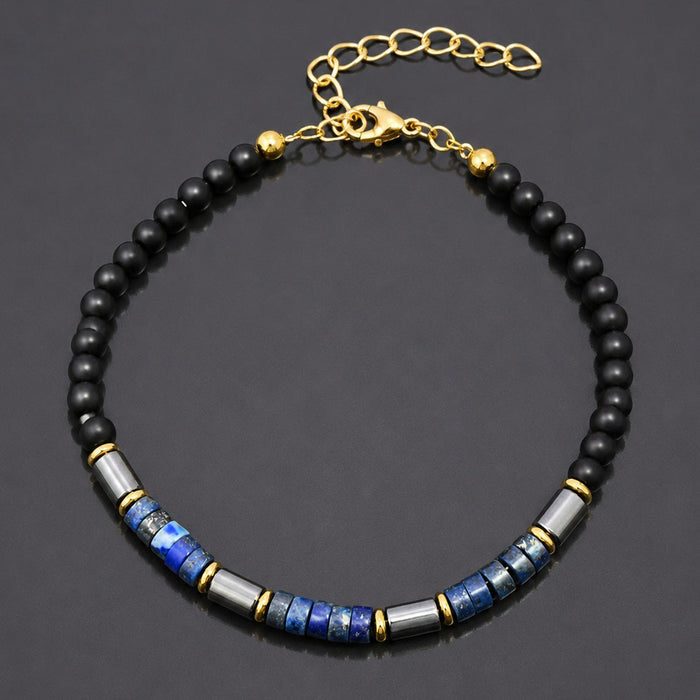 Adjustable stainless steel chain on a natural Lapis Lazuli bracelet for men