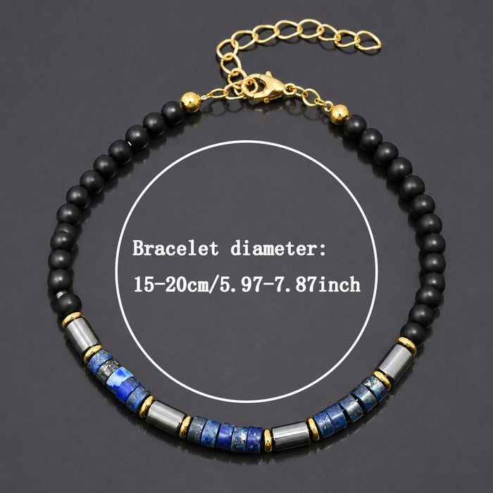 Adjustable stainless steel chain on a natural Lapis Lazuli bracelet for men
