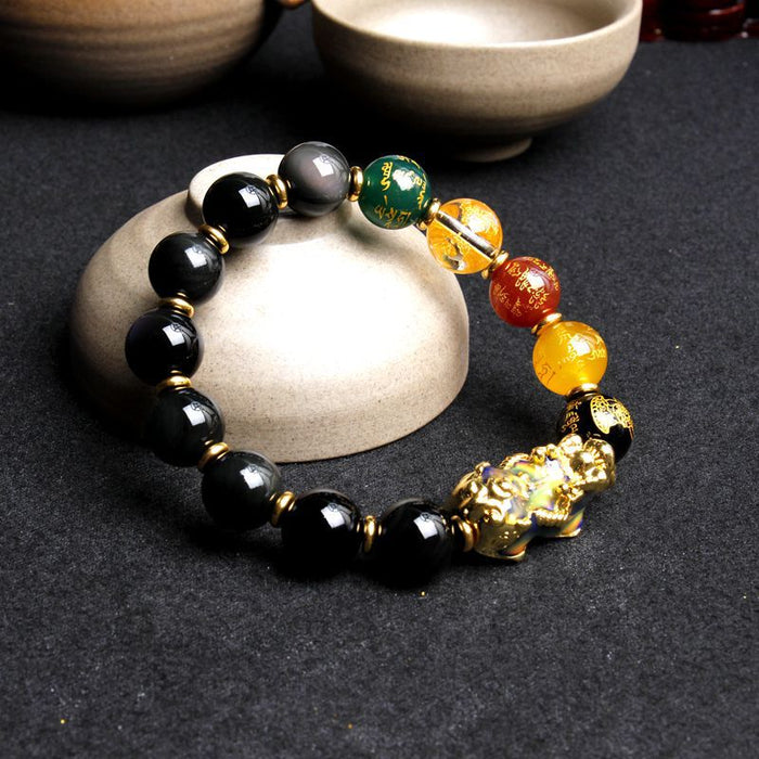 Natural Rainbow Eye Obsidian Beads Bracelet Gemstone Jewelry