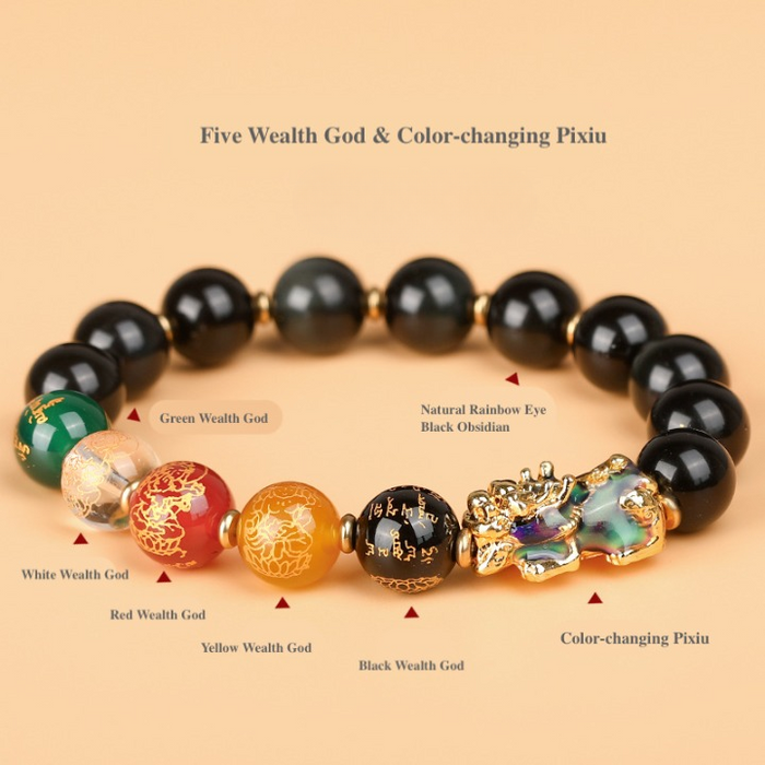 Pixiu Charm Black Obsidian Bracelet Gift for Men Women