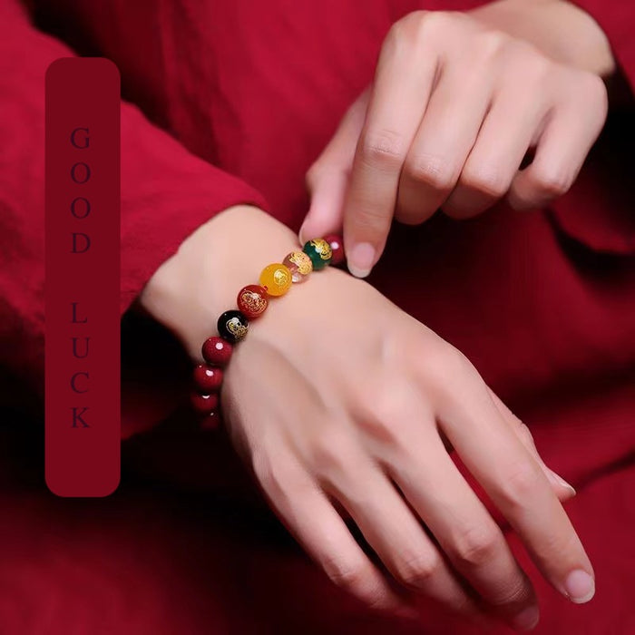 Natural red cinnabar beads bracelet with wealth gods charms