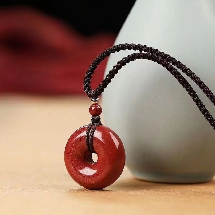 natural cinnabar donut pendant necklace for wealth and protection jewelry