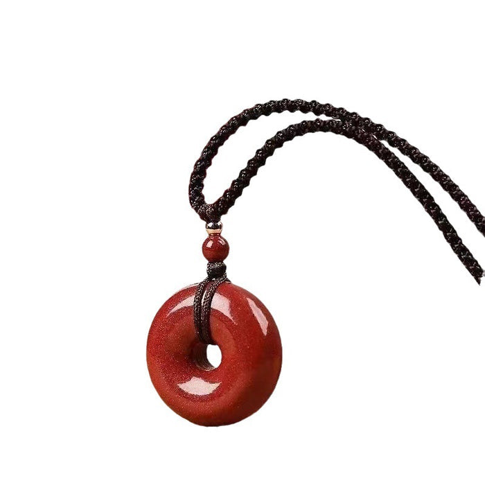 natural cinnabar donut pendant necklace for wealth and protection jewelry