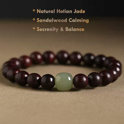 Natural Sandalwood & Hetian Jade Bracelet – Handcrafted Calming Jewelry