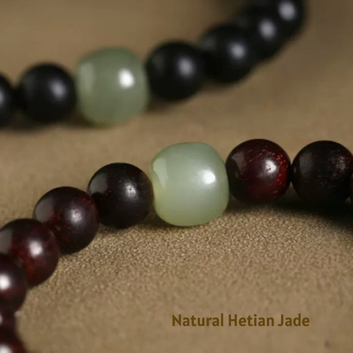 Close-Up of Hetian Jade Bead & Smooth Sandalwood Finish