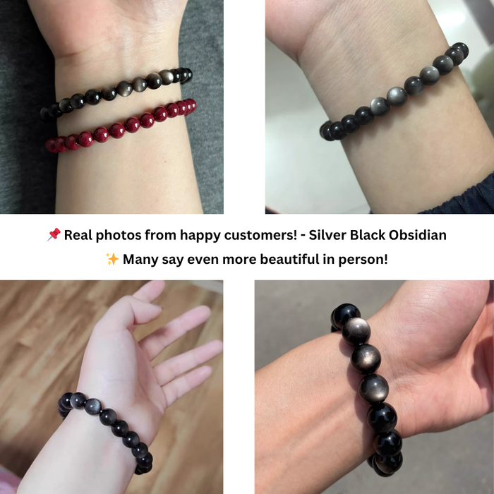 Silver Sheen Obsidian bracelet worn on the wrist