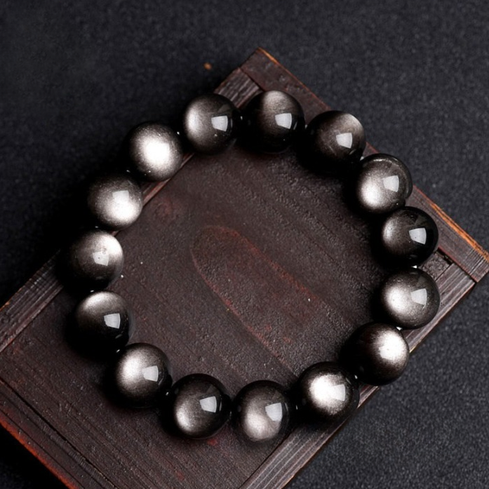 Natural Silver Sheen Obsidian beads with silver flash