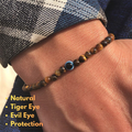 Natural Tiger Eye Evil Eye bracelet for men worn on wrist with genuine gemstone beads