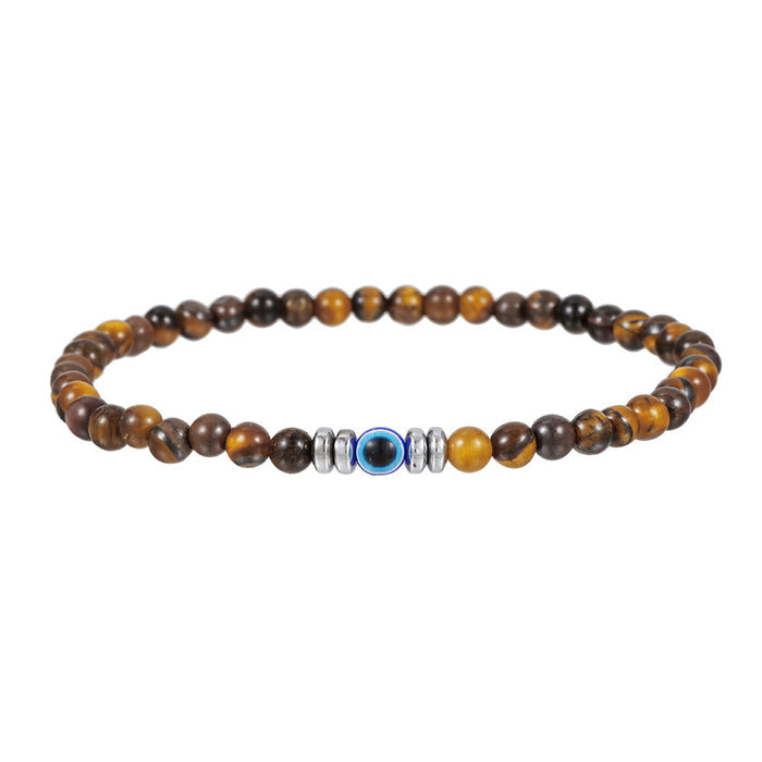 Natural Tiger Eye Evil Eye bracelet for men with stretch elastic cord