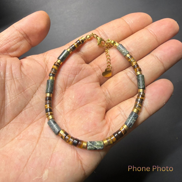 Close-Up of Genuine Lapis Lazuli and Tiger Eye Gemstone Beads