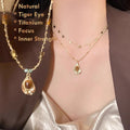 Natural Tiger’s Eye Pendant Necklace on Titanium Chain – modern focus jewelry for women