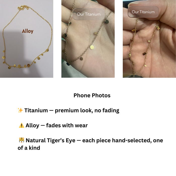 Titanium chain with Tiger’s Eye pendant – protective stone necklace for focus and confidence