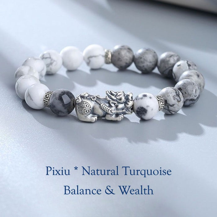 Natural turquoise Pixiu Feng Shui bracelet for protection and wealth