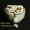 Natural White Bodhi Seed Mala Bracelet 108 Beads Lotus Pendant