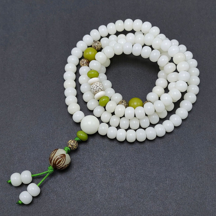 108 Bead Bodhi Seed Bracelet with Lotus Pendant Wrap Style