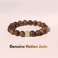 Natural Wooden Bead Bracelet with Genuine Hetian Jade Bead for Men and Women